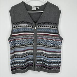 Field Gear Sweater Vest Men XL Zip Front Geometric Pattern Knit Pullover Preppy